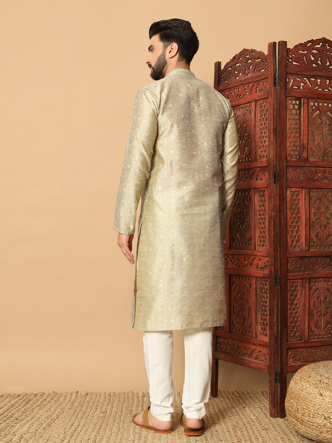 Silk Kurta & White Pajama | Designer Embroidery with Mirror Work