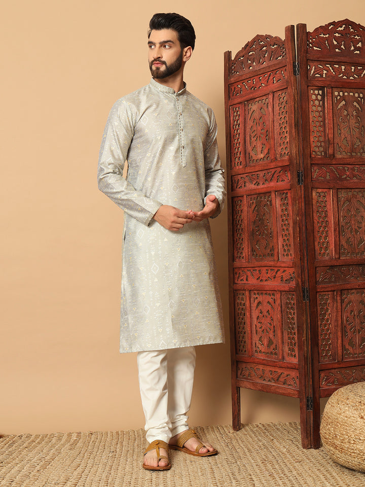 Silk Kurta & White Pajama | Designer Embroidery with Mirror Work