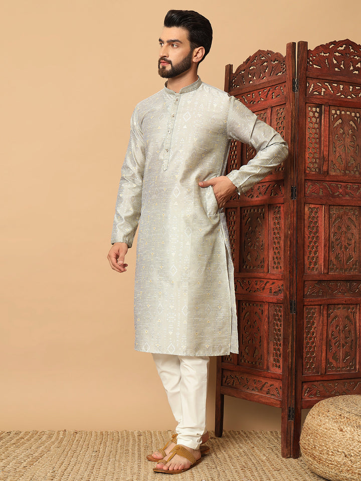 Silk Kurta & White Pajama | Designer Embroidery with Mirror Work