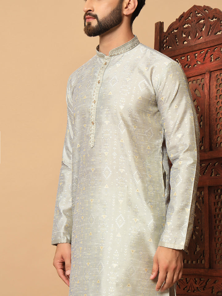 Silk Kurta & White Pajama | Designer Embroidery with Mirror Work