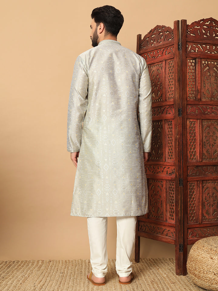 Silk Kurta & White Pajama | Designer Embroidery with Mirror Work