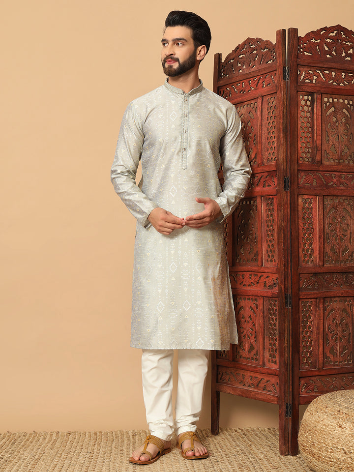 Silk Kurta & White Pajama | Designer Embroidery with Mirror Work