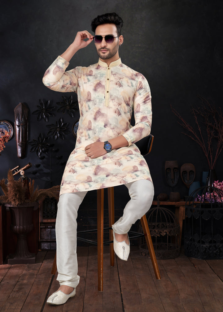 Silk Kurta & Raymond Cotton Pajama | Designer Printed Party Wear