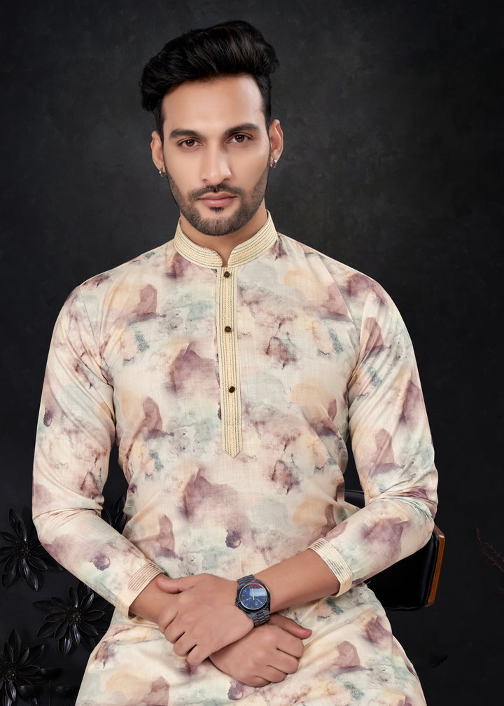 Silk Kurta & Raymond Cotton Pajama | Designer Printed Party Wear