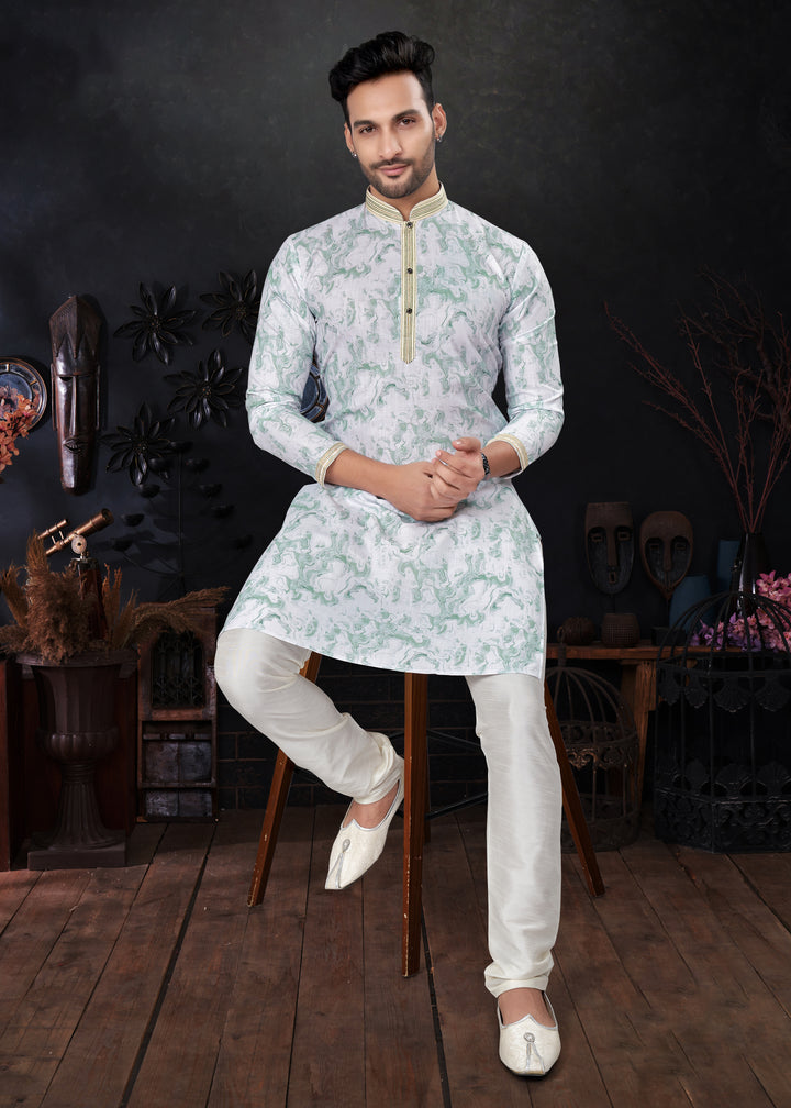 Silk Printed Kurta | Paired with Raymond Cotton Pajama for Men