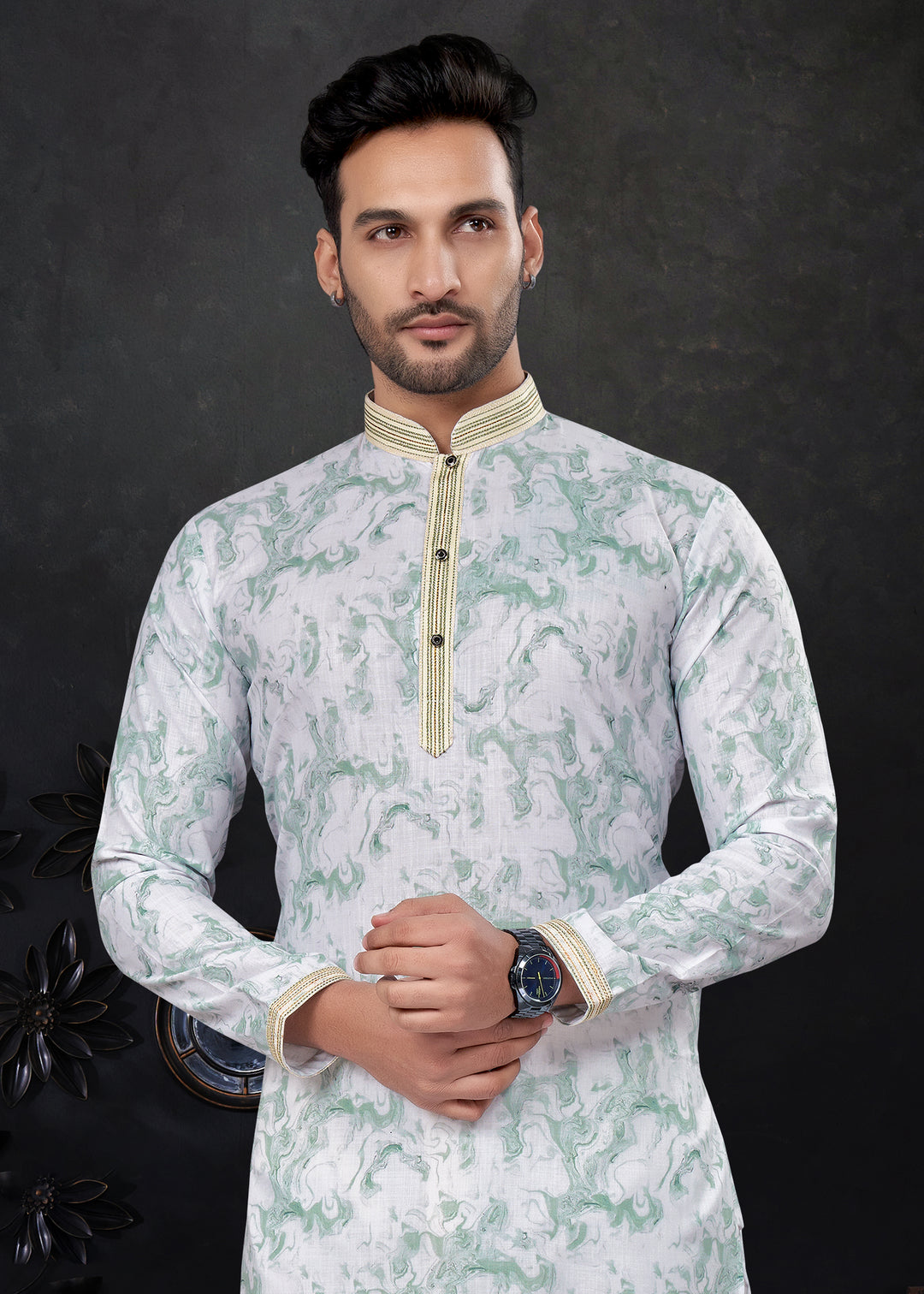 Silk Printed Kurta | Paired with Raymond Cotton Pajama for Men