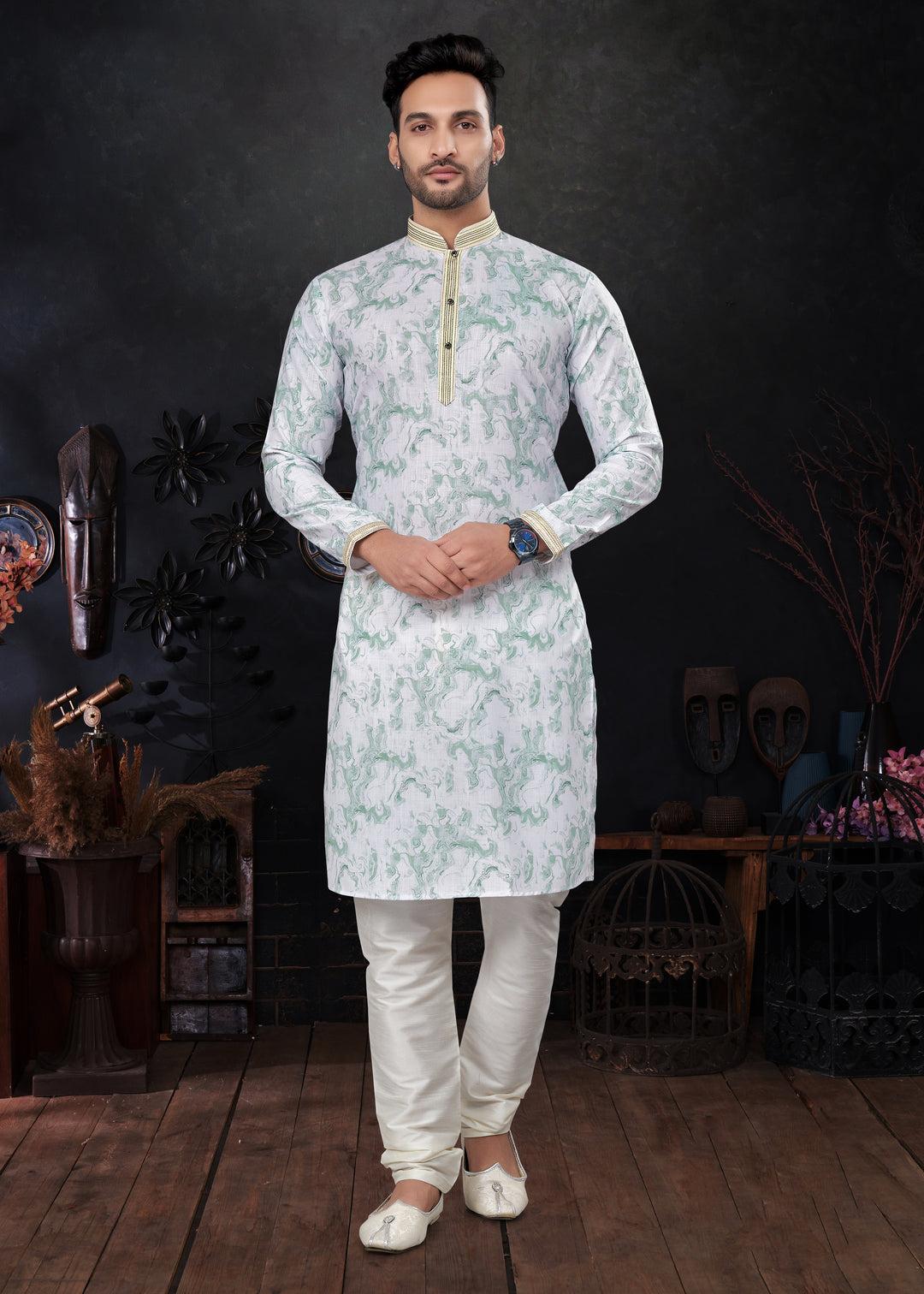 Silk Printed Kurta | Paired with Raymond Cotton Pajama for Men