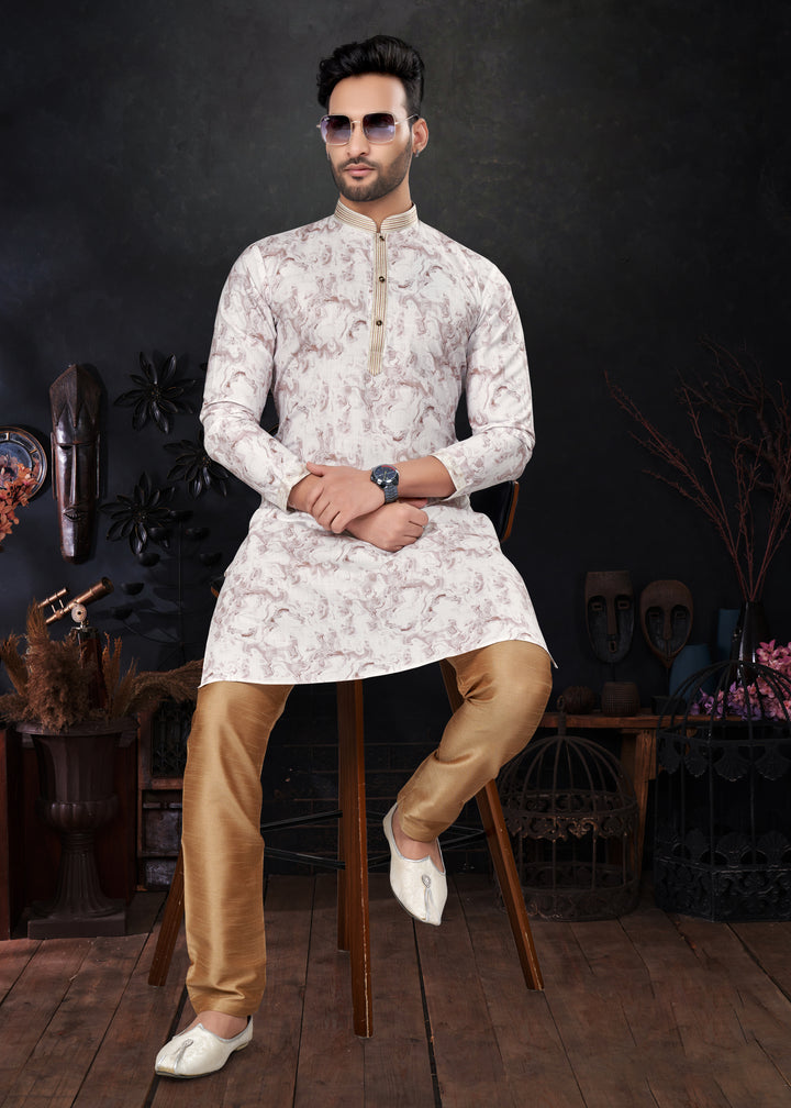 Silk Printed Kurta | Paired with Raymond Cotton Pajama for Men