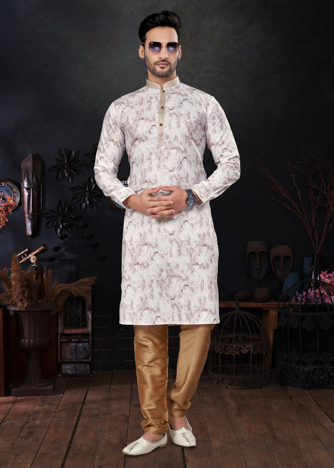 Silk Printed Kurta | Paired with Raymond Cotton Pajama for Men