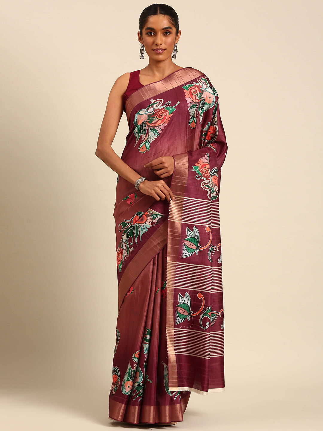 Luxurious Burgundy cotton Saree with Burgundy Blouse | Unmatched Beauty for Grand Occasions