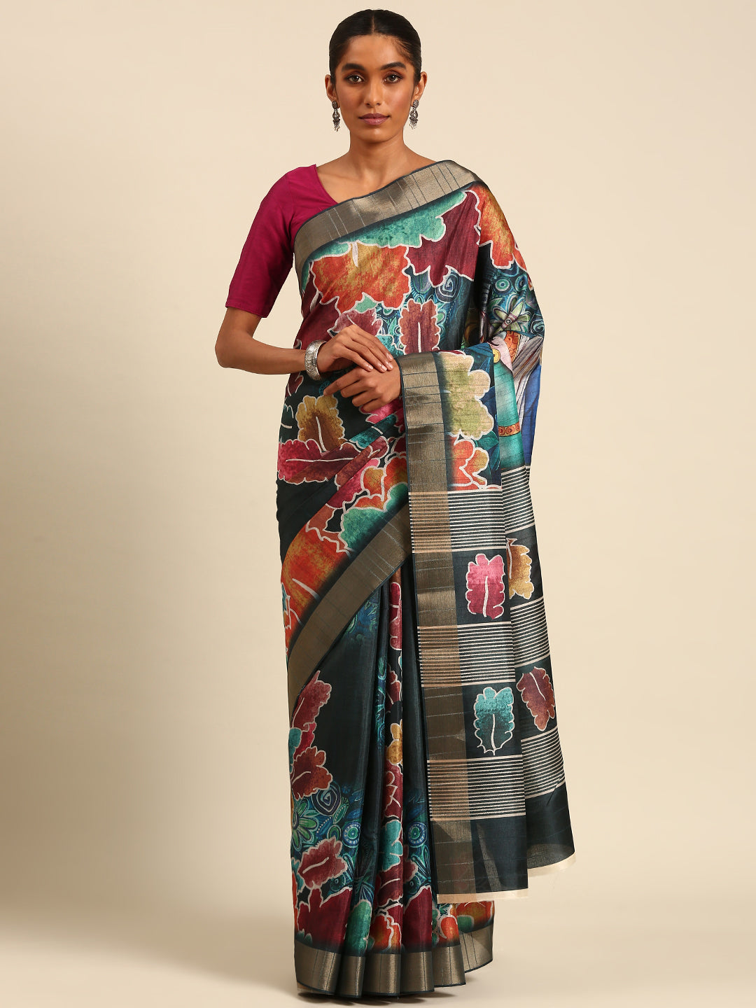 Elegant Multi cotton Saree with maroon Blouse | Unmatched Beauty for Grand Occasions