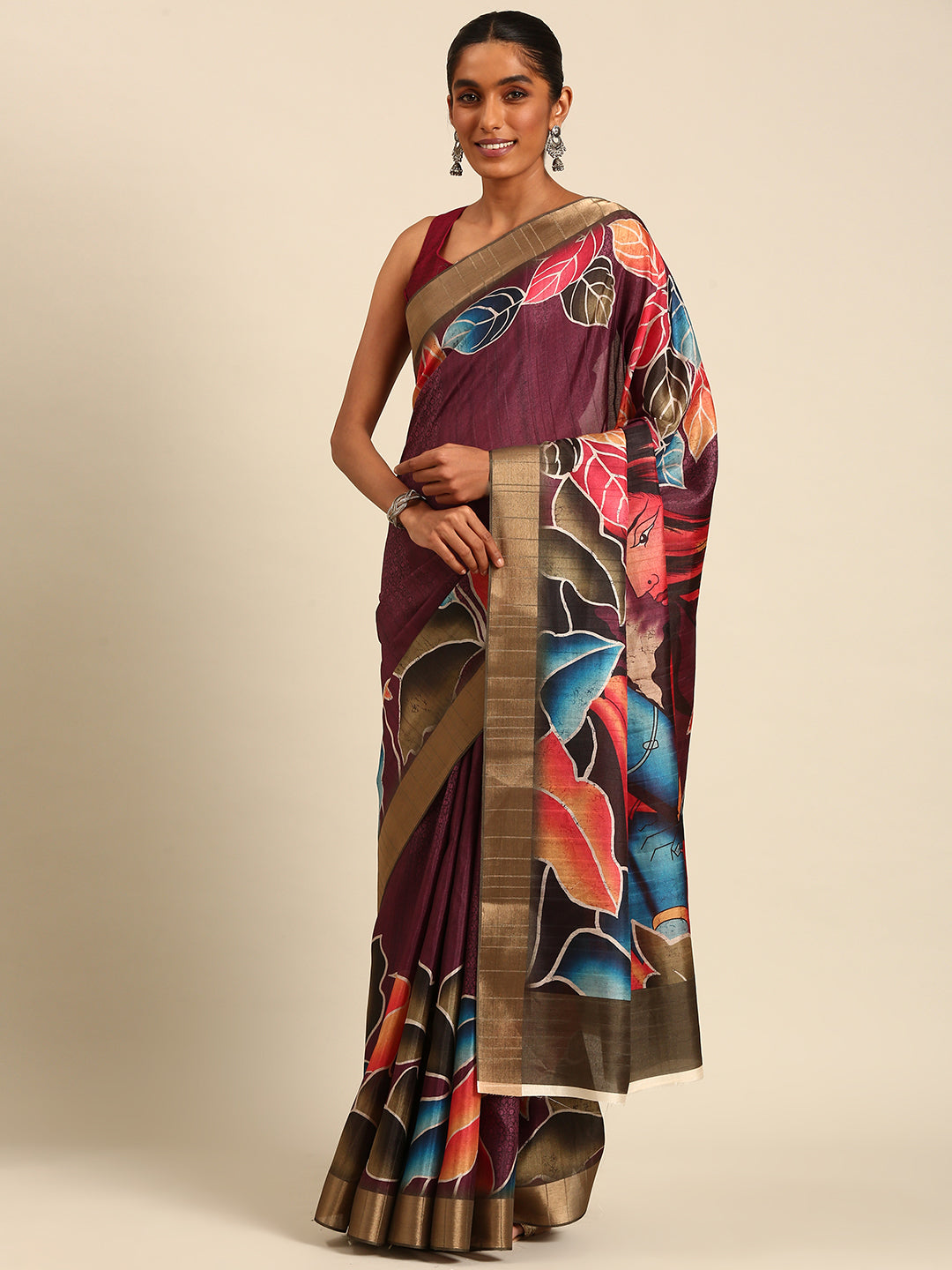 Elegant wine cotton Saree with wine Blouse | Elegance Redefined for Weddings