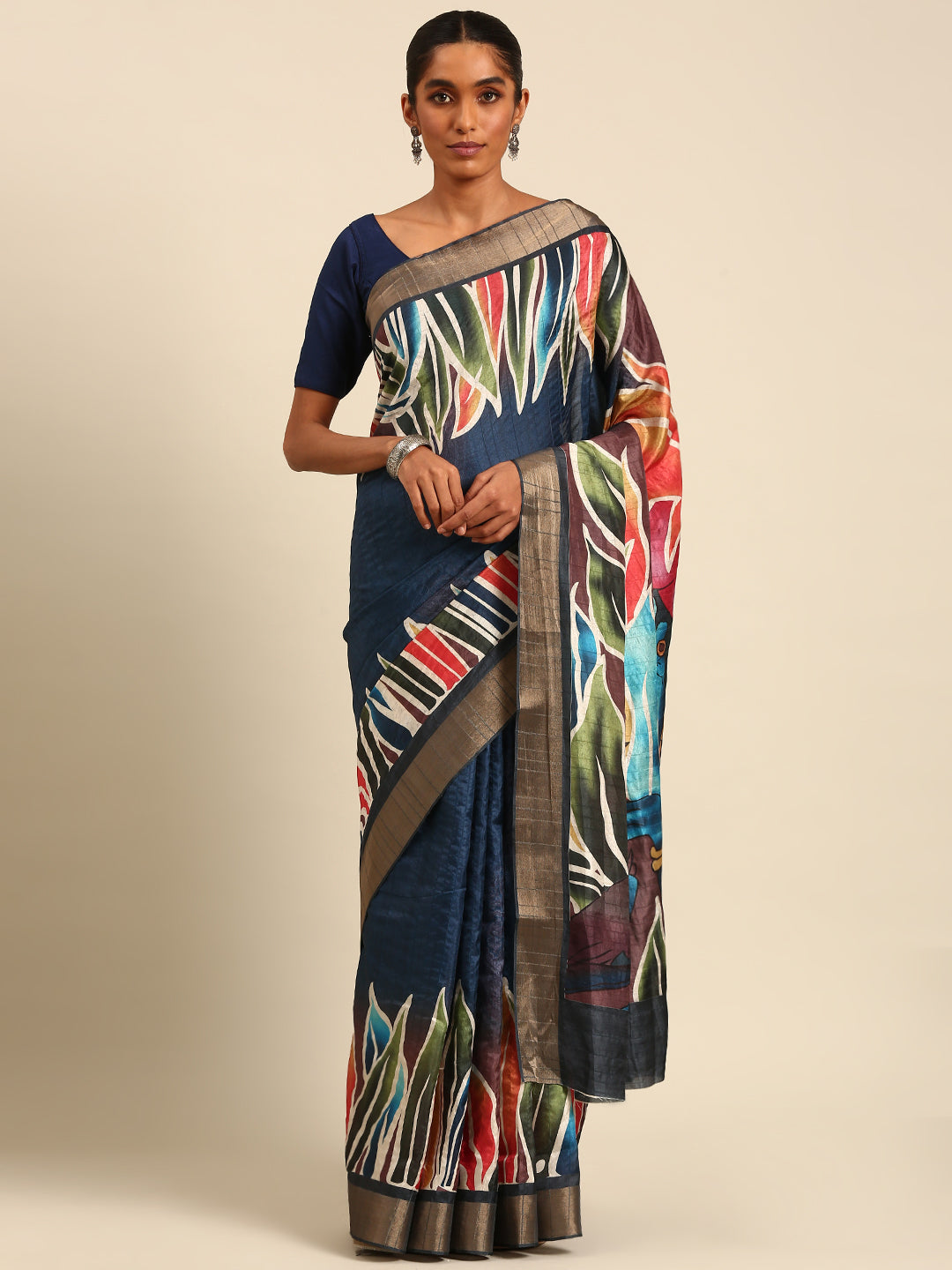 Breathtaking Blue cotton Saree with Blue Blouse | Crafted for Timeless Elegance