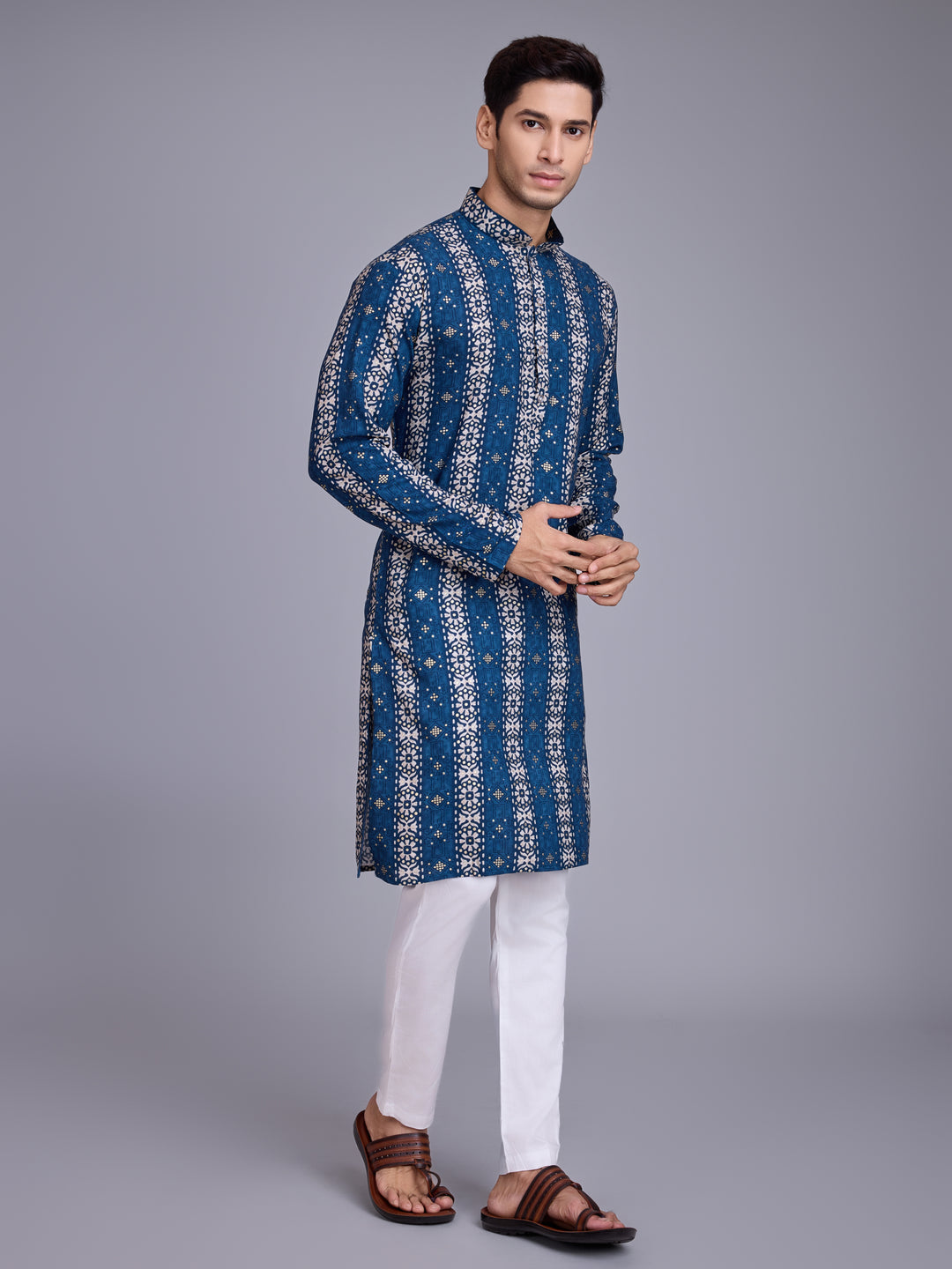 Designer Blue Kurta Pair | Rayon Festive Wear with Foil Print