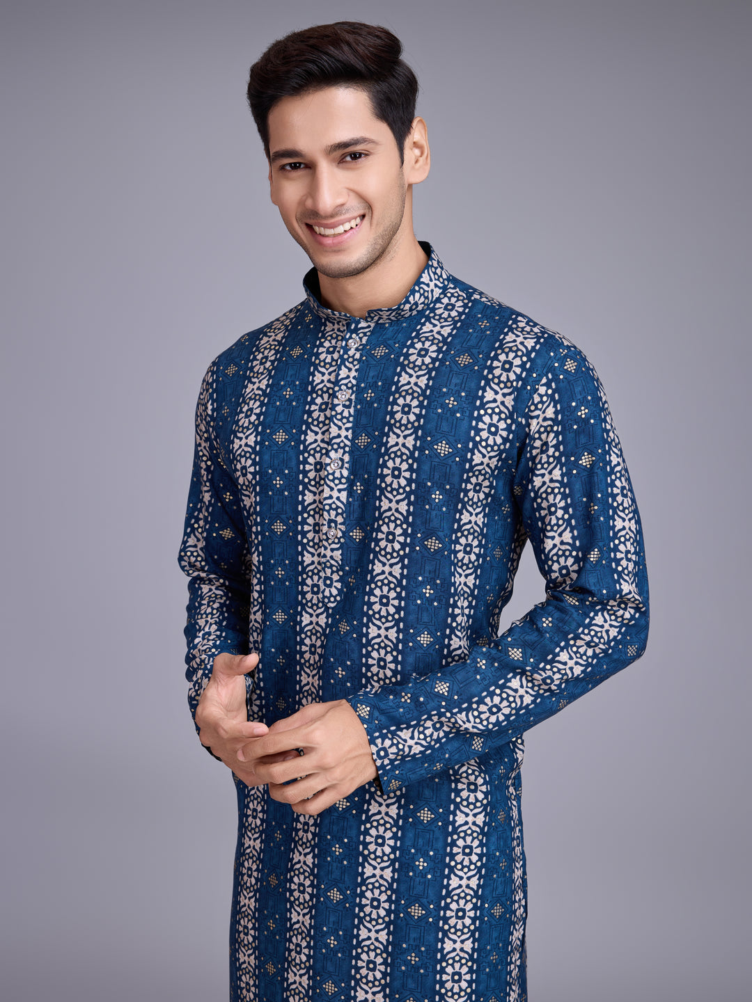 Designer Blue Kurta Pair | Rayon Festive Wear with Foil Print