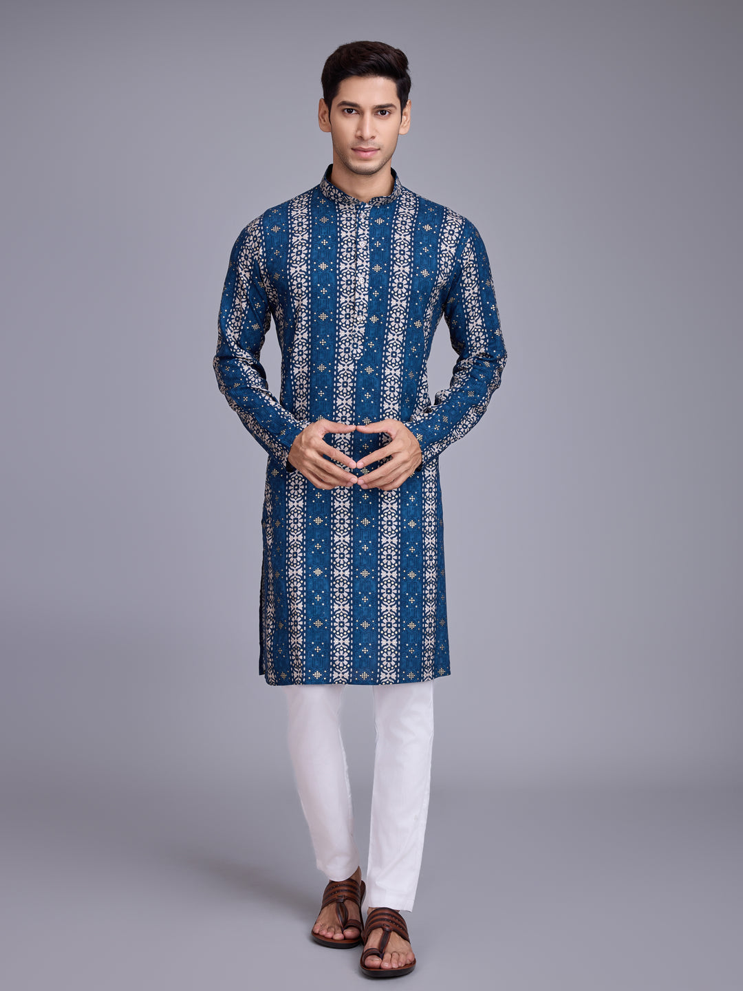 Designer Blue Kurta Pair | Rayon Festive Wear with Foil Print