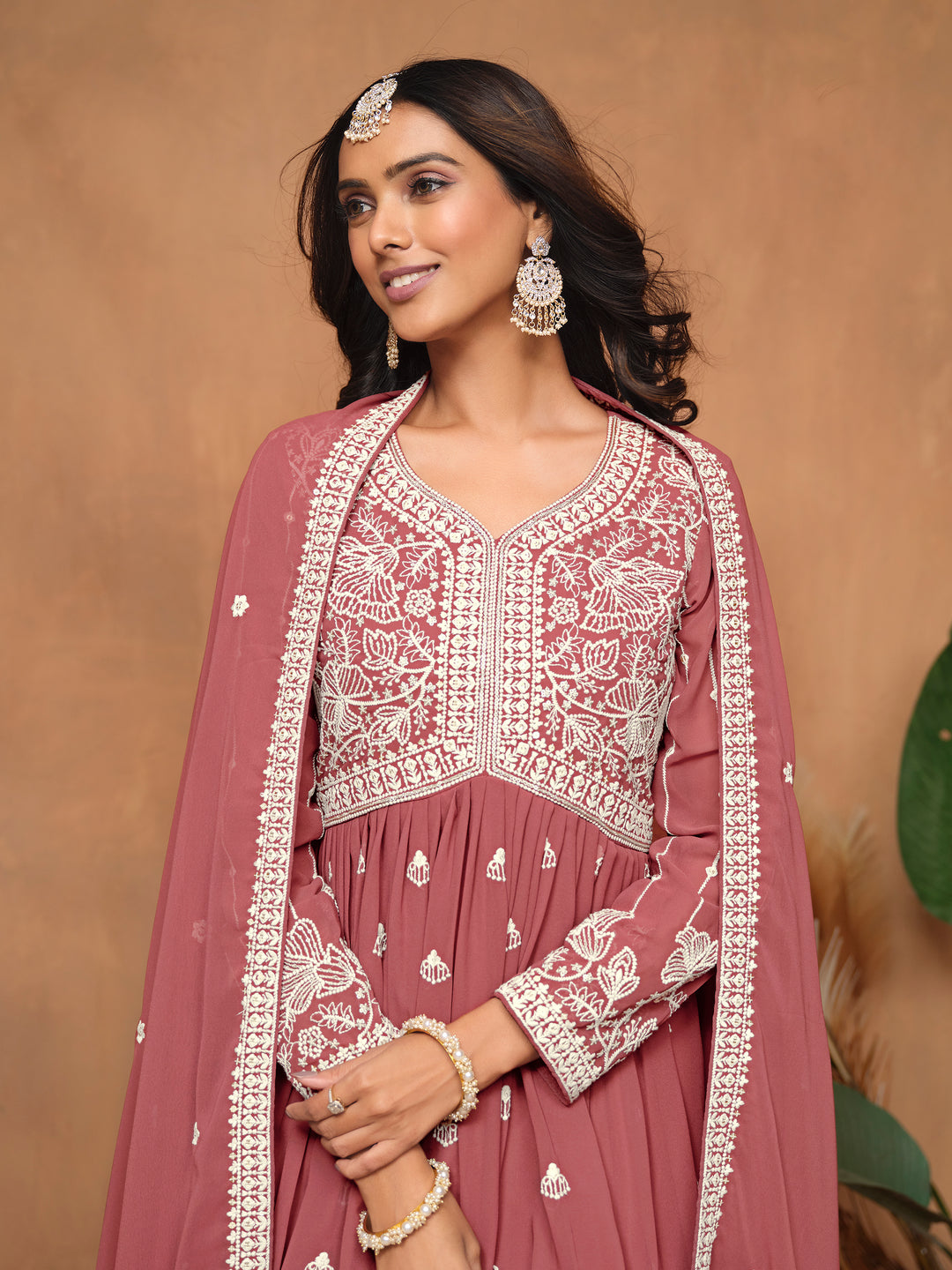 Elegant Faux Georgette Palazzo Set with Intricate White Embroidery and Matching Dupatta