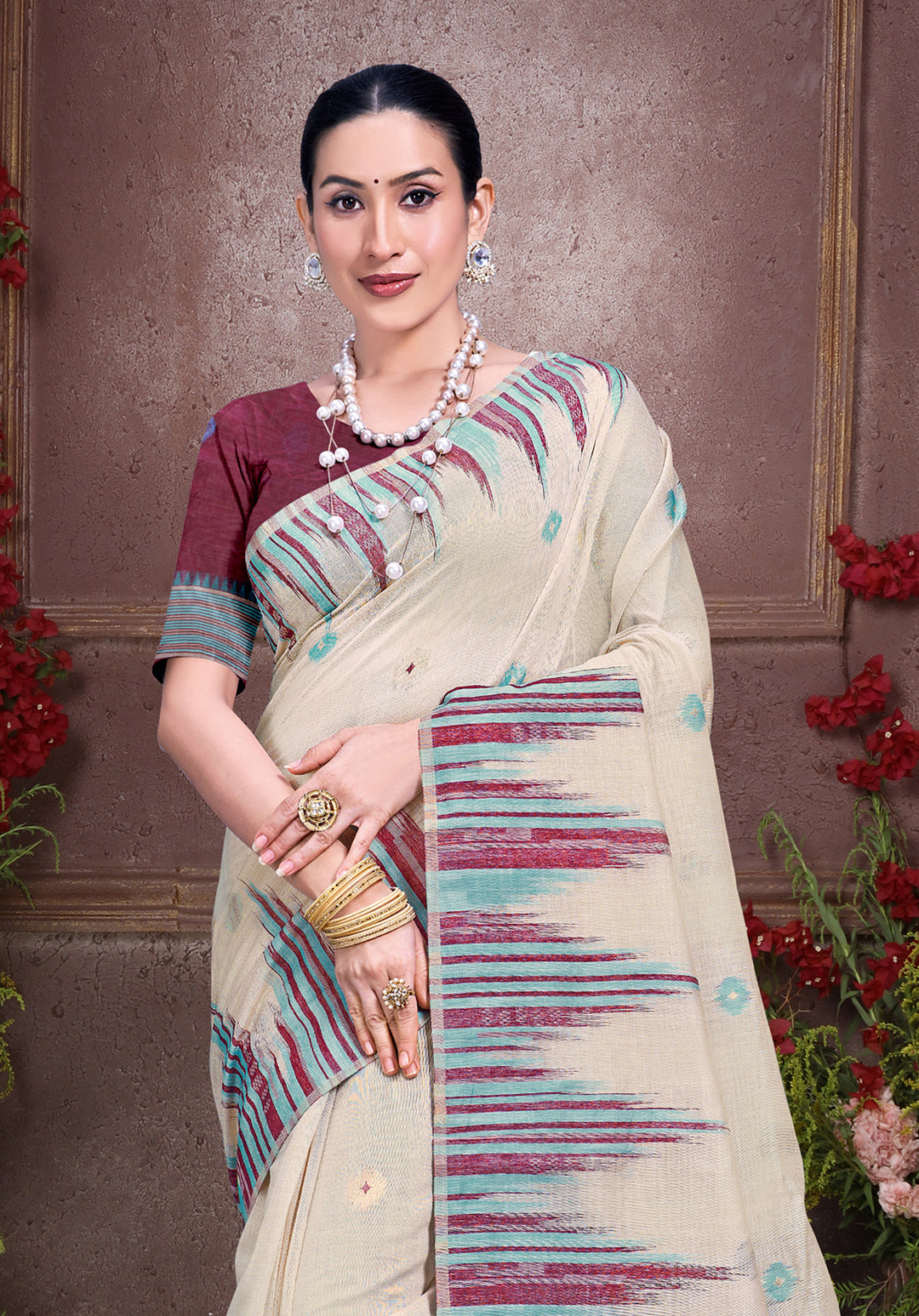 Sophisticated off white Cotton Saree with | A Graceful Addition to Your Wardrobe