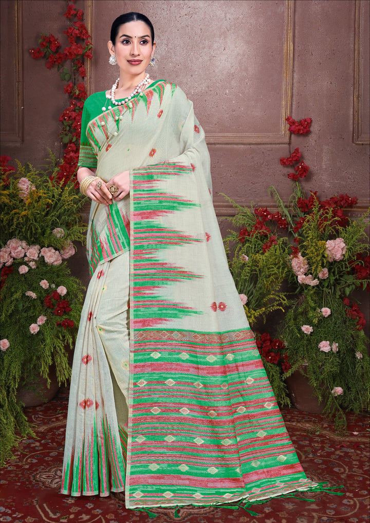 Sophisticated off white Cotton Saree with | A Graceful Addition to Your Wardrobe