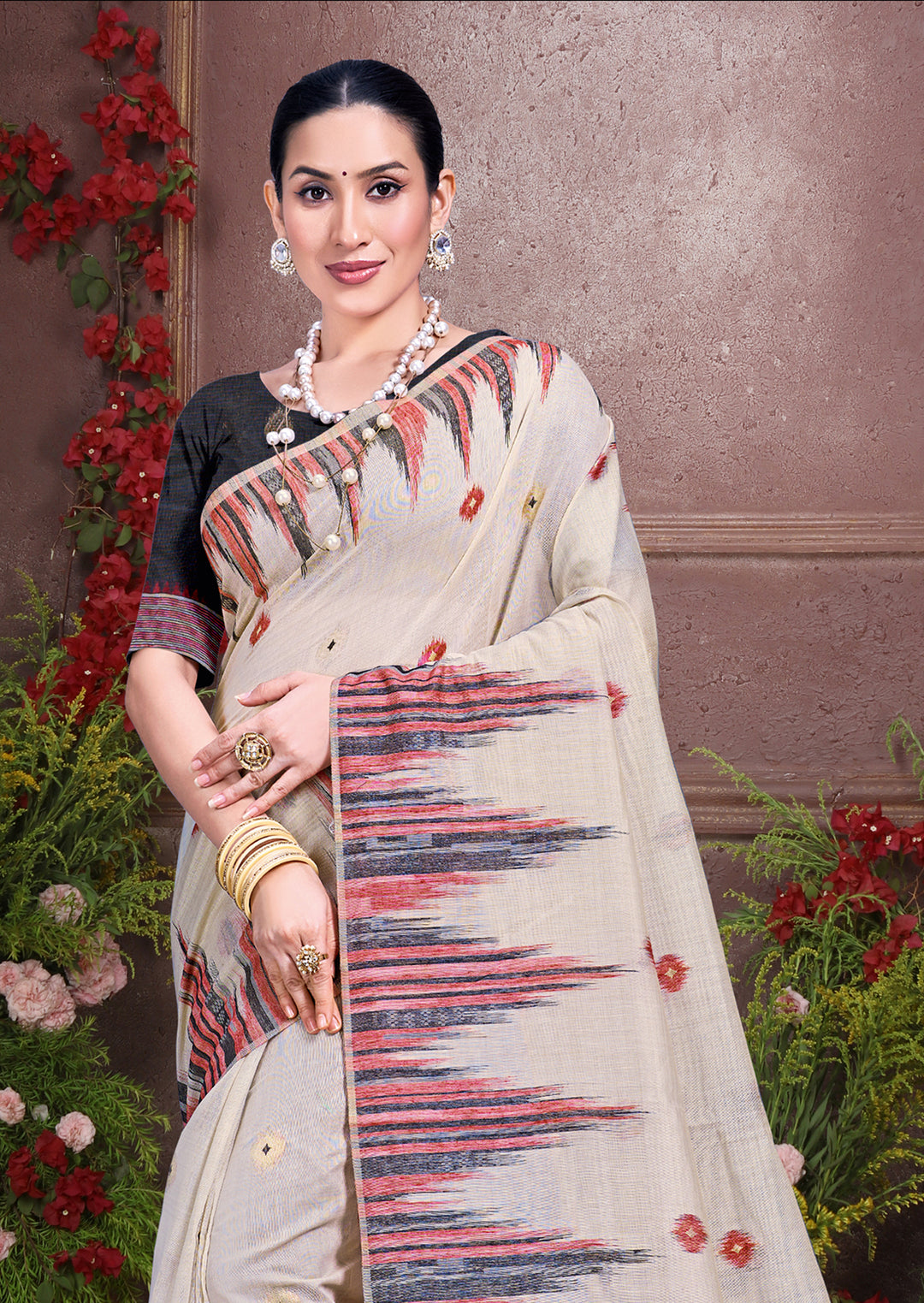 Sophisticated off white Cotton Saree with | A Graceful Addition to Your Wardrobe