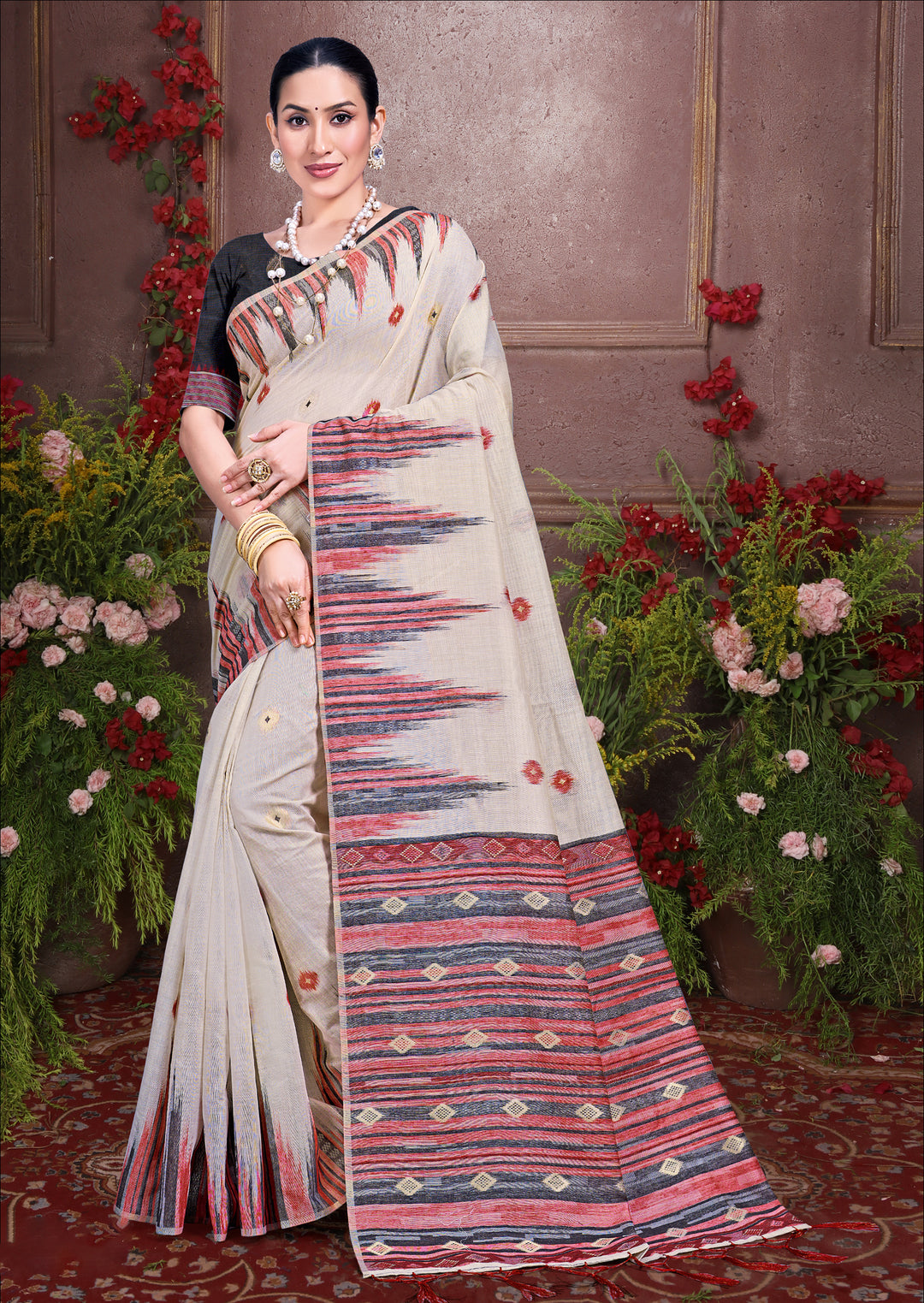 Sophisticated off white Cotton Saree with | A Graceful Addition to Your Wardrobe