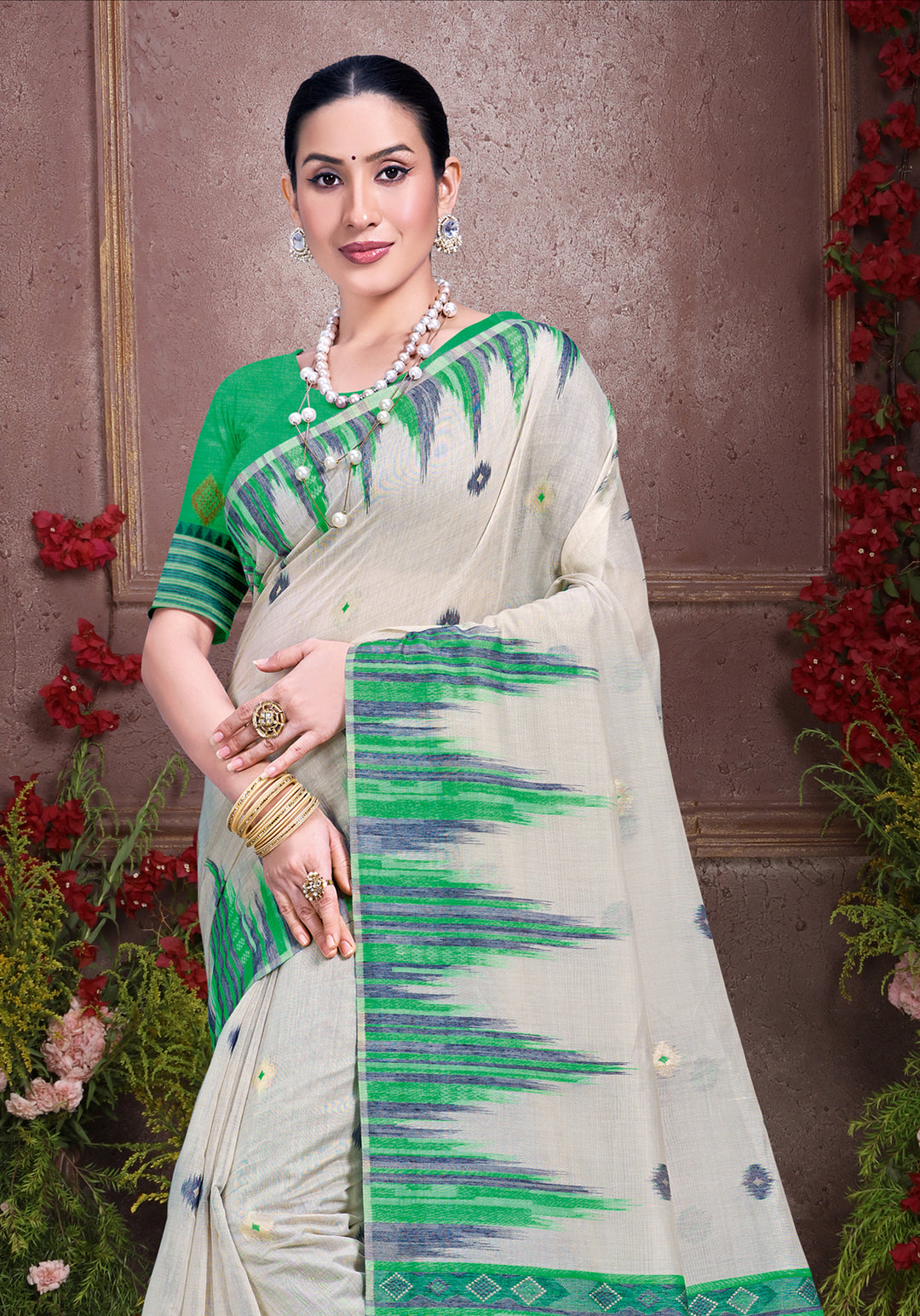 Sophisticated off white Cotton Saree with | A Graceful Addition to Your Wardrobe