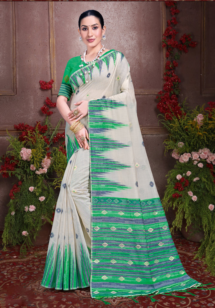 Sophisticated off white Cotton Saree with | A Graceful Addition to Your Wardrobe