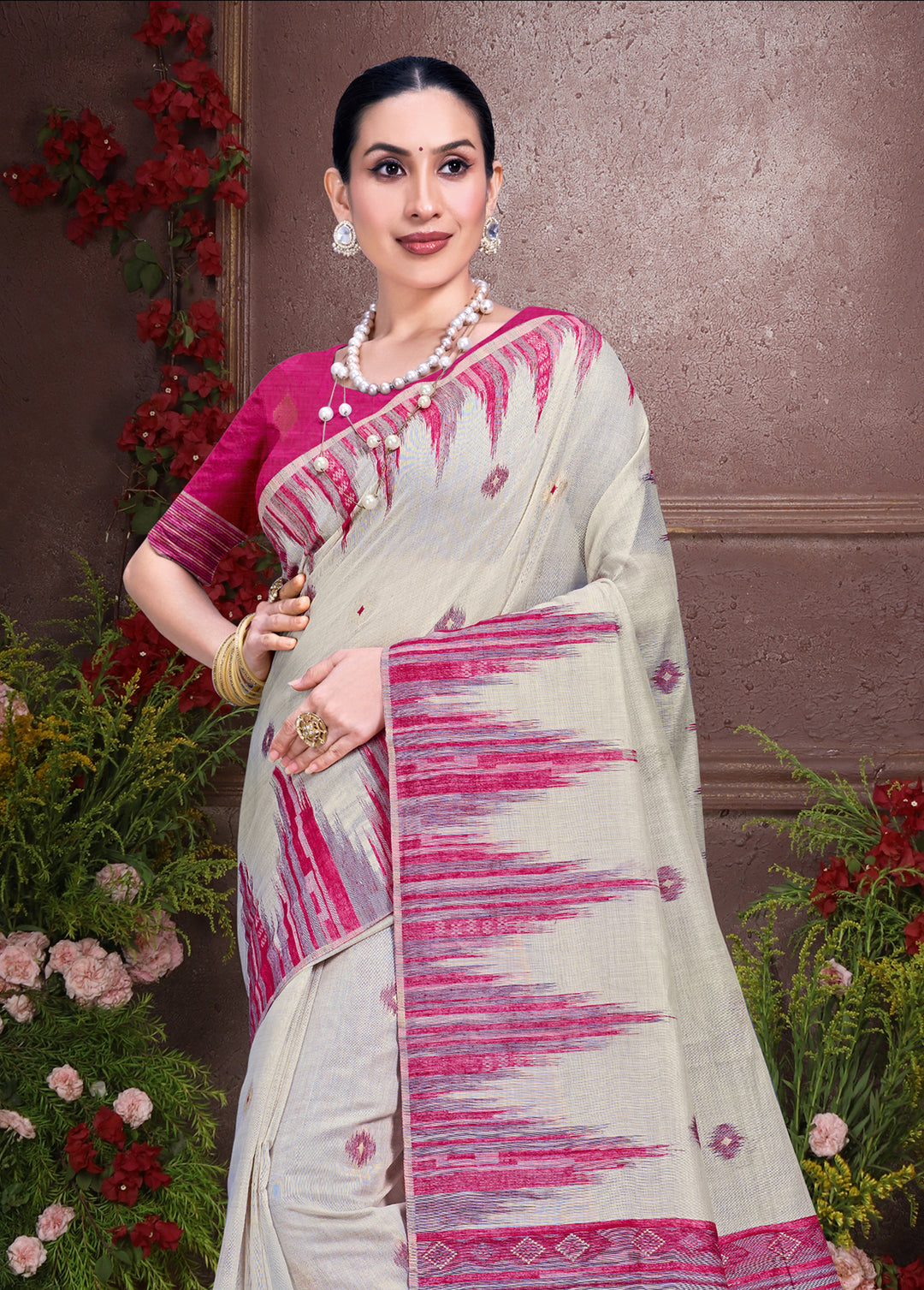 Sophisticated off white Cotton Saree with | A Graceful Addition to Your Wardrobe