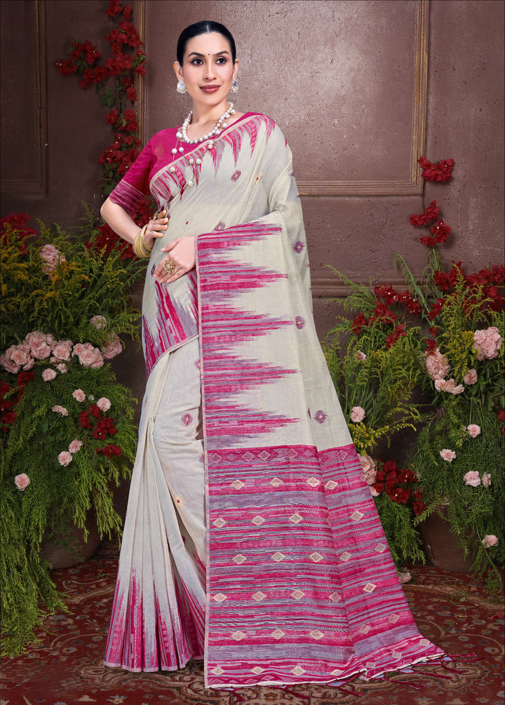 Sophisticated off white Cotton Saree with | A Graceful Addition to Your Wardrobe