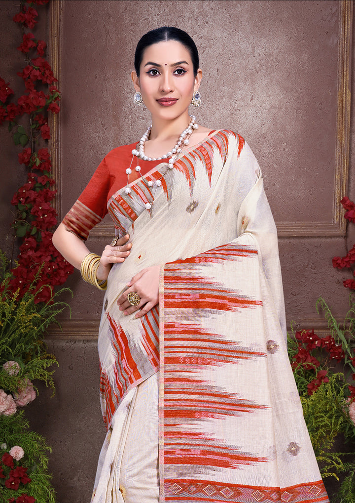 Sophisticated off white Cotton Saree with | A Graceful Addition to Your Wardrobe