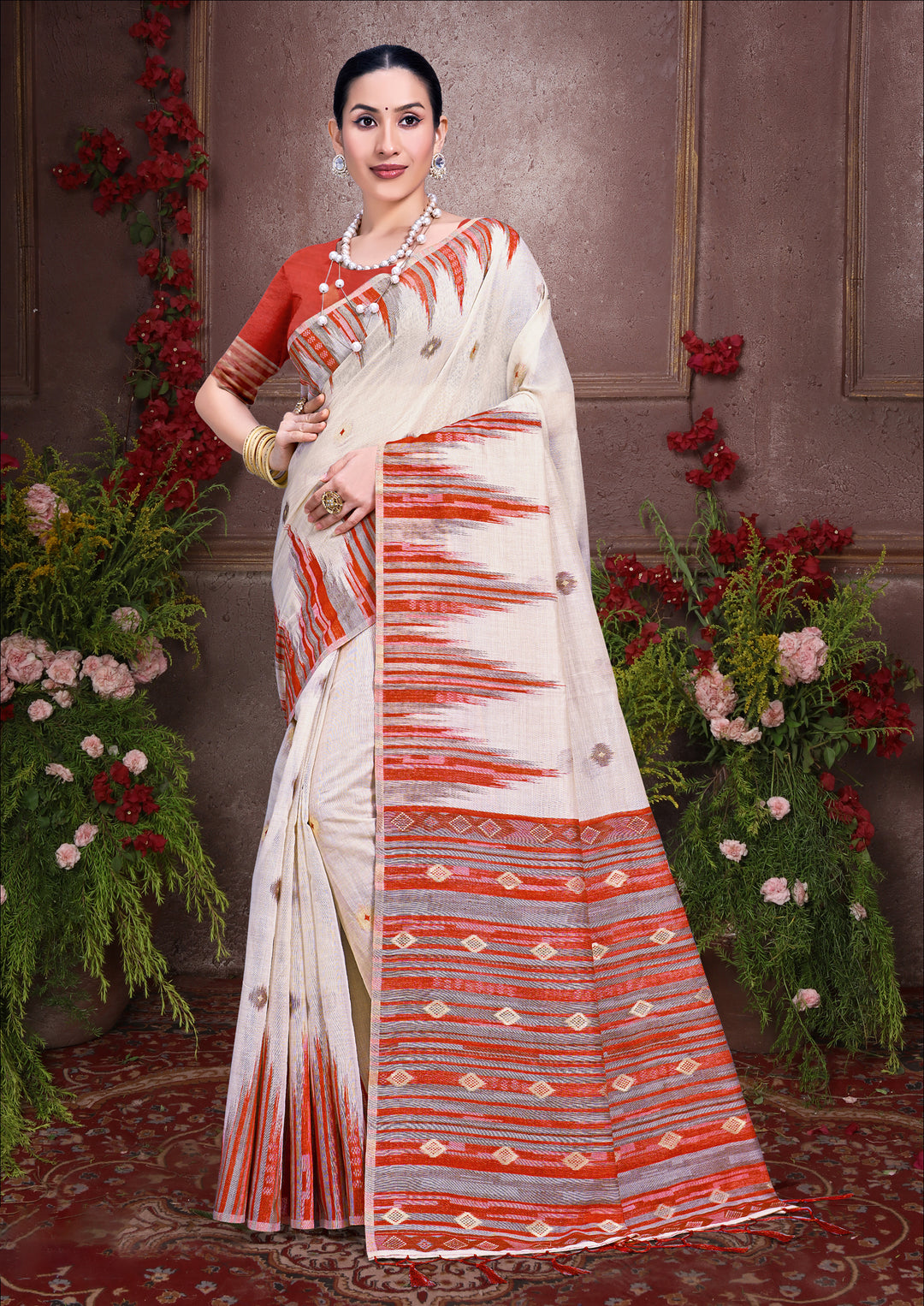 Sophisticated off white Cotton Saree with | A Graceful Addition to Your Wardrobe