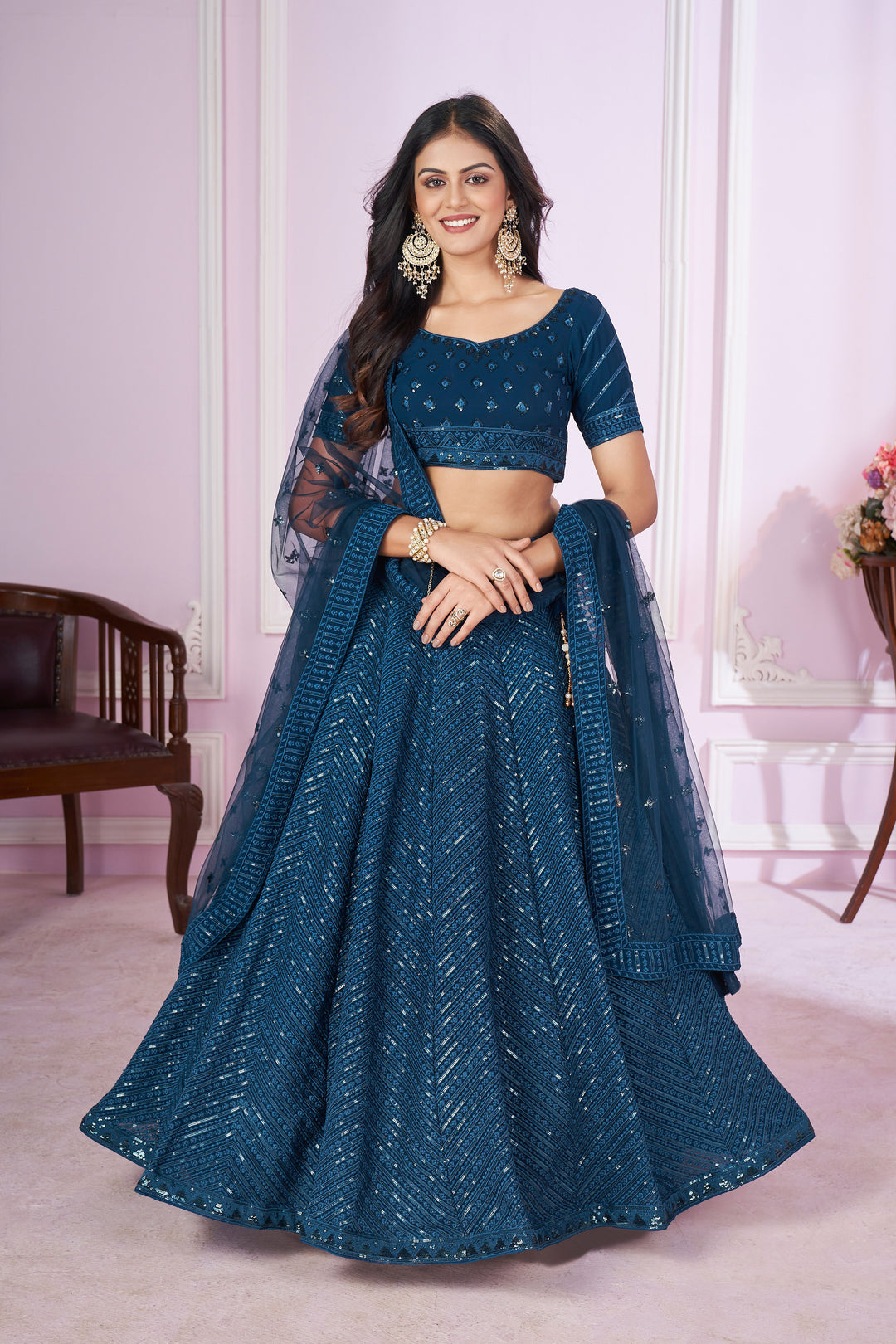 Designer Georgette Lehenga Choli | Soft Net Dupatta & Thread Embroidery for parties