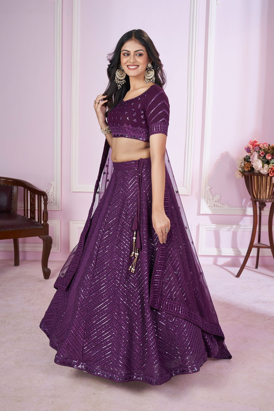 Designer Georgette Lehenga Choli | Soft Net Dupatta & Thread Embroidery for parties