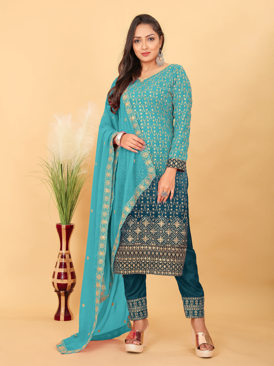 Elegant Faux Georgette Salwar Kameez | Perfect for Festive Occasions & Casual Wear