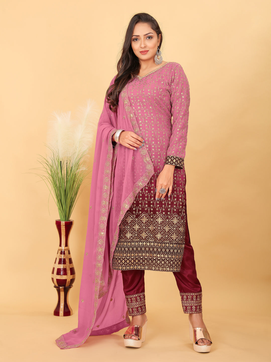 Elegant Faux Georgette Salwar Kameez | Perfect for Festive Occasions & Casual Wear