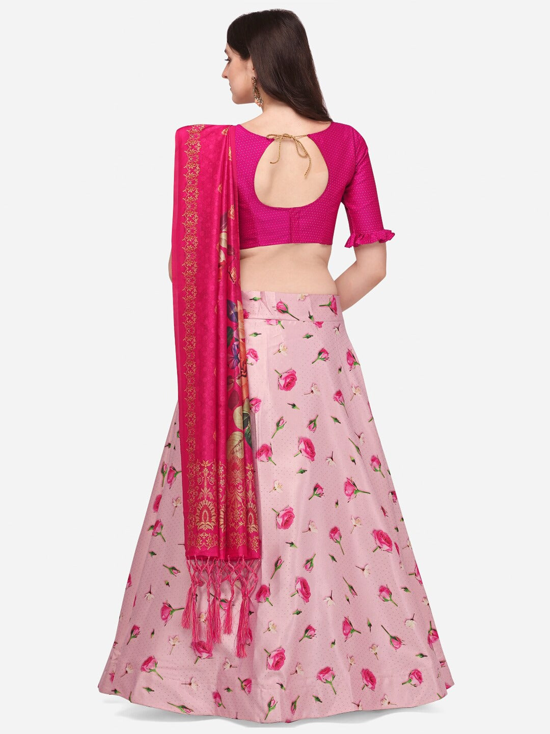 Pink Silk Lehenga | Silk Top & Satin Bottom with Digital-Printed Work