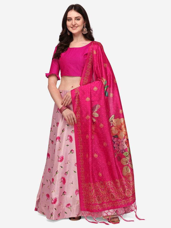 Pink Silk Lehenga | Silk Top & Satin Bottom with Digital-Printed Work