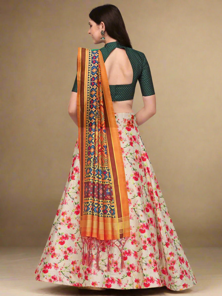 Elegant Pink Lehenga | Silk Top & Satin Bottom with Vibrant Digital Prints