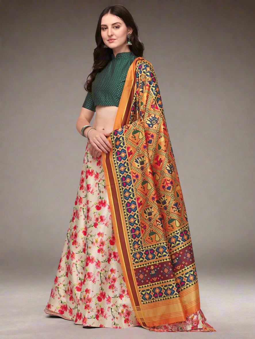 Elegant Pink Lehenga | Silk Top & Satin Bottom with Vibrant Digital Prints