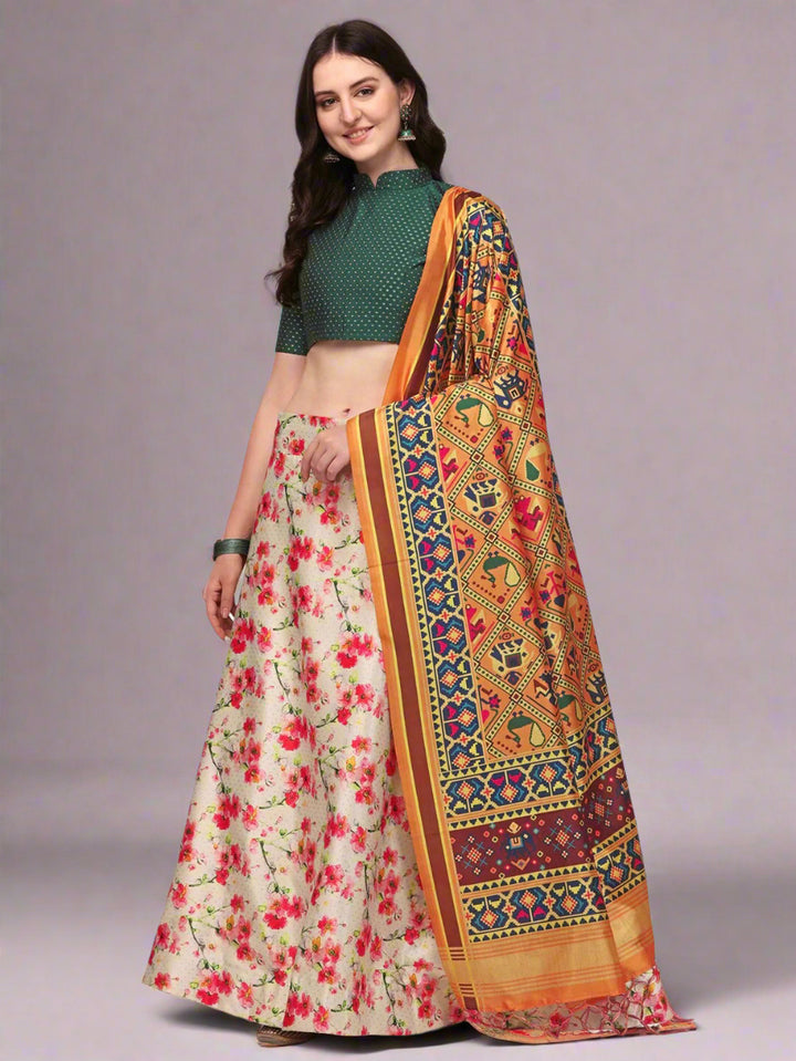 Elegant Pink Lehenga | Silk Top & Satin Bottom with Vibrant Digital Prints