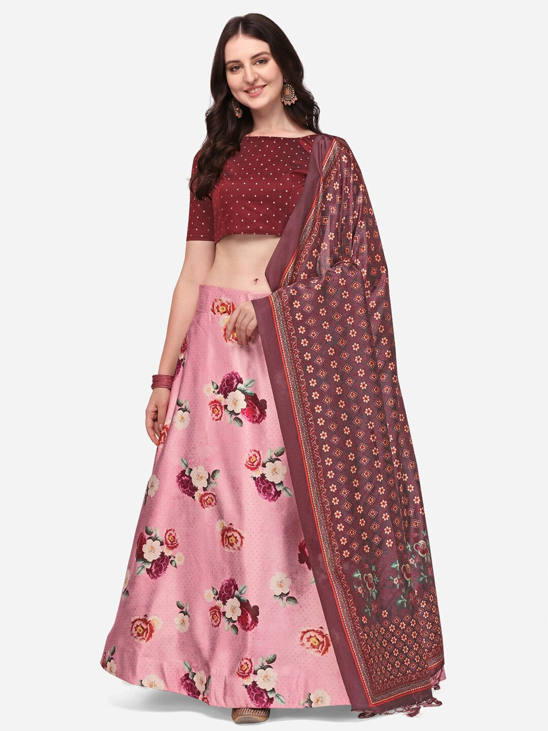 Elegant Pink Designer Lehenga | Luxurious Silk Top & Satin Bottom for Festivities