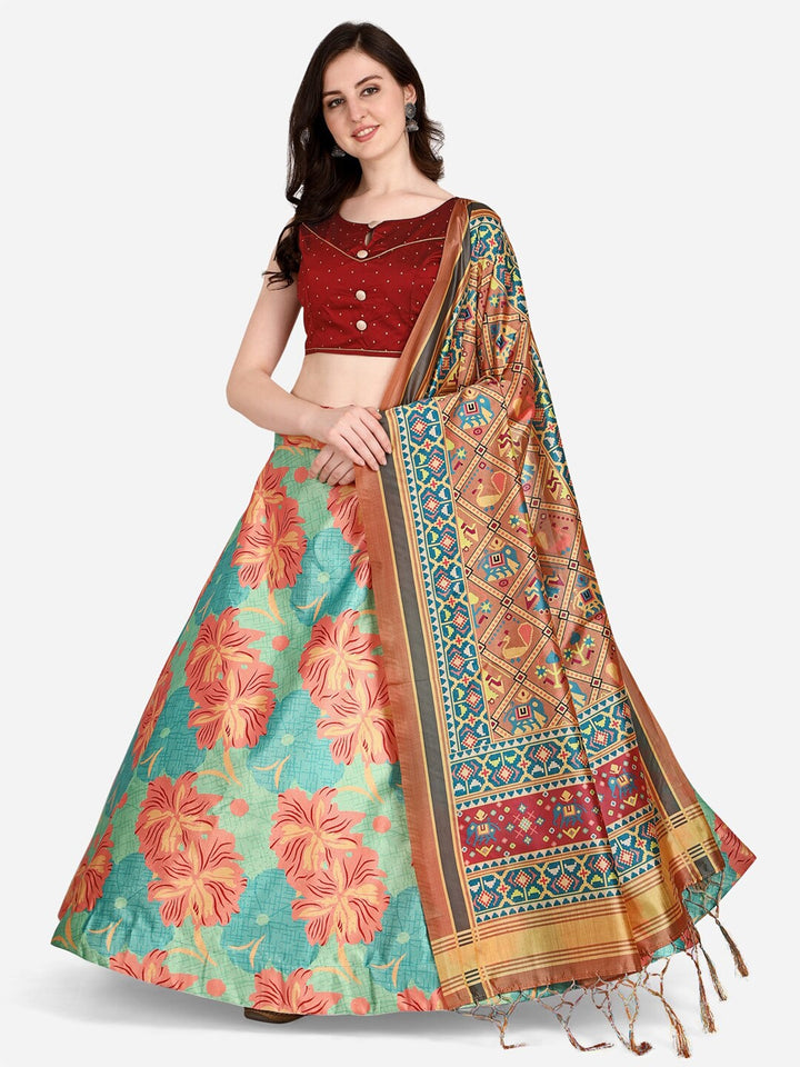 Vibrant Multicolor Lehenga | Silk Top & Satin Bottom with Stunning Digital Prints