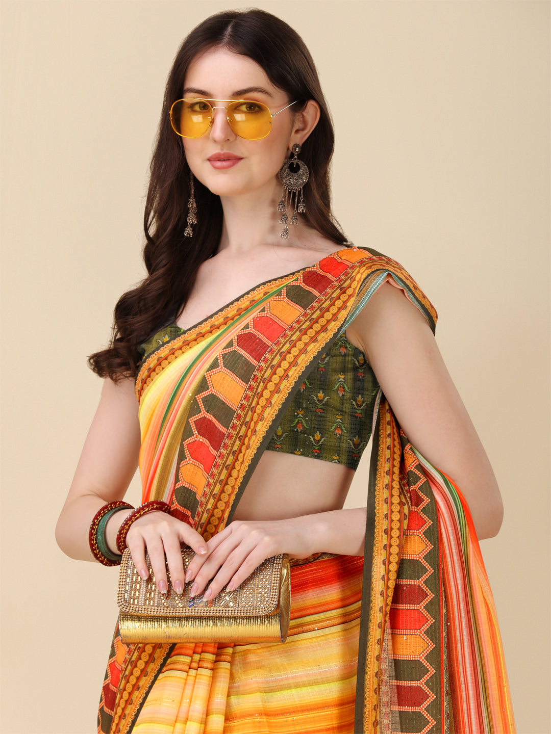 Designer Linen Saree with Digital Motif Print & Crochet Detailing | Ideal for Weddings & Festive Occasions