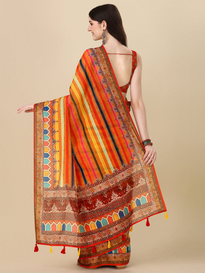 Designer Linen Saree with Digital Motifs & Crochet Lining | Special Event Wear