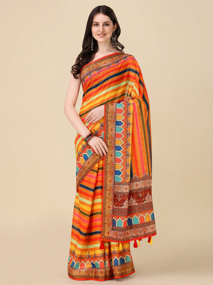 Designer Linen Saree with Digital Motifs & Crochet Lining | Special Event Wear