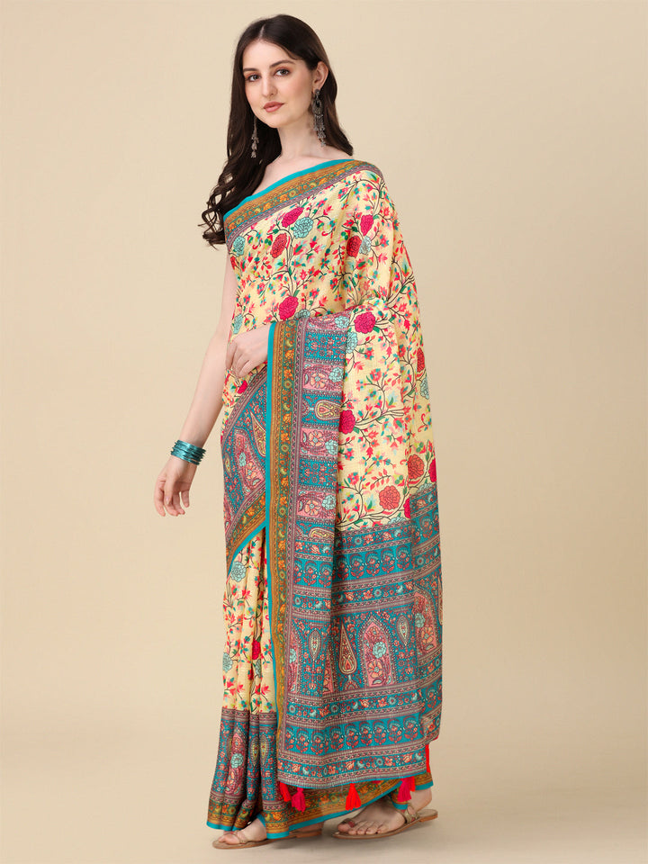 Designer Linen Saree with Digital Motif Print & Crochet Lining | Special Event Ready