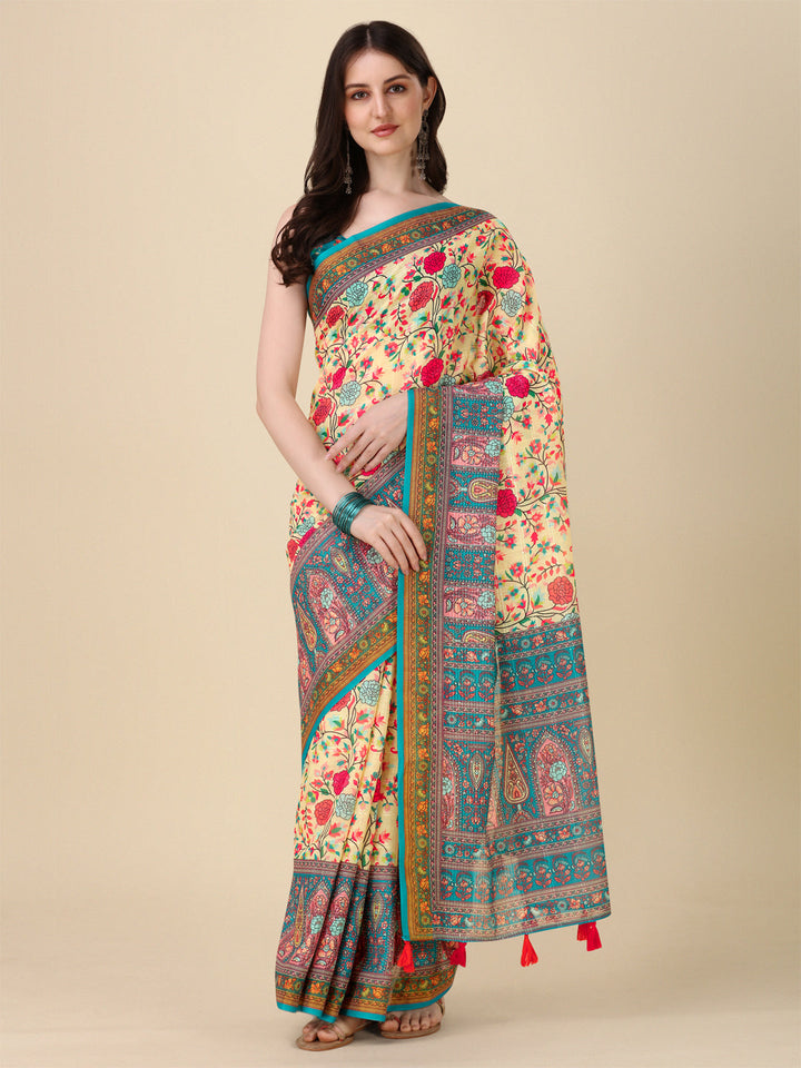 Designer Linen Saree with Digital Motif Print & Crochet Lining | Special Event Ready