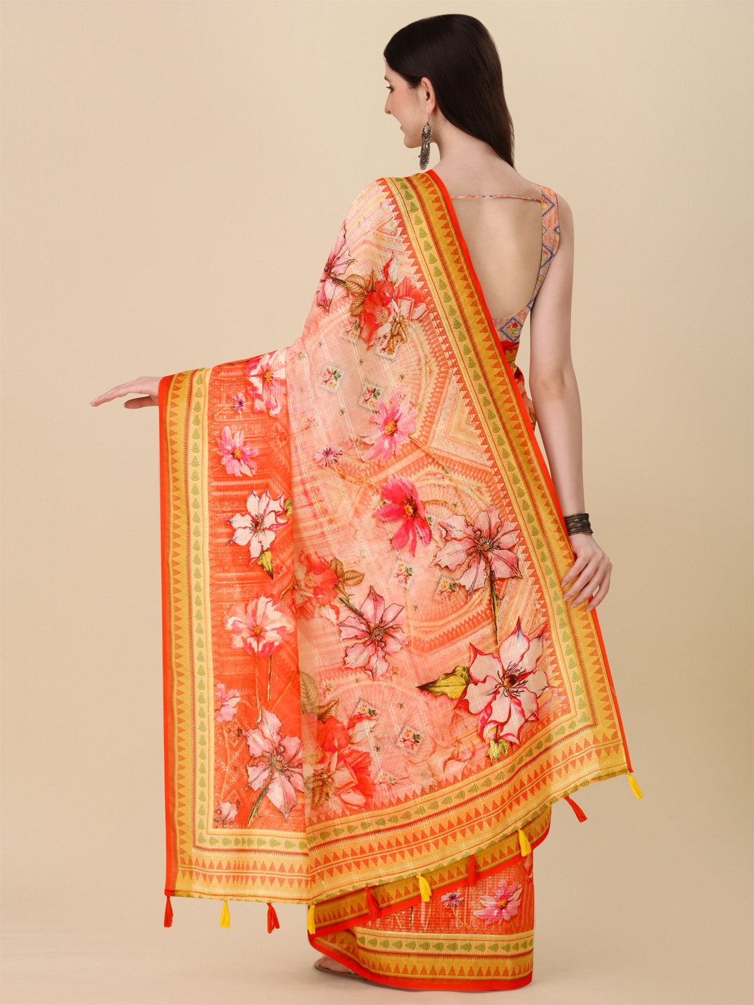 Designer Linen Saree with Digital Motif Print & Crochet Lining | Special Event