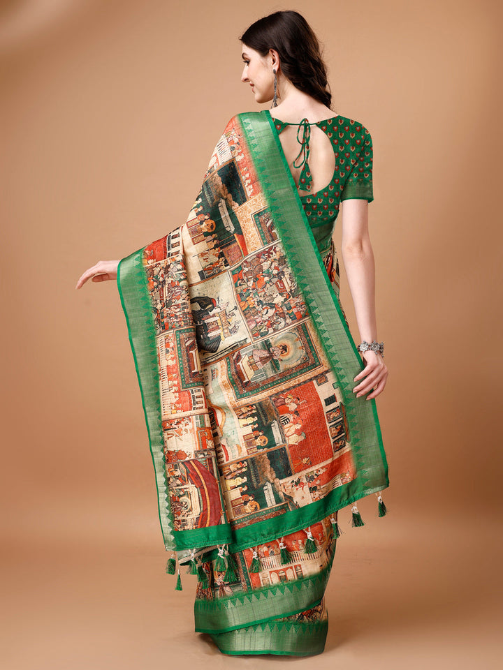 Designer Tussar Silk Saree | Digital Printed with Zalar Work for Special Events