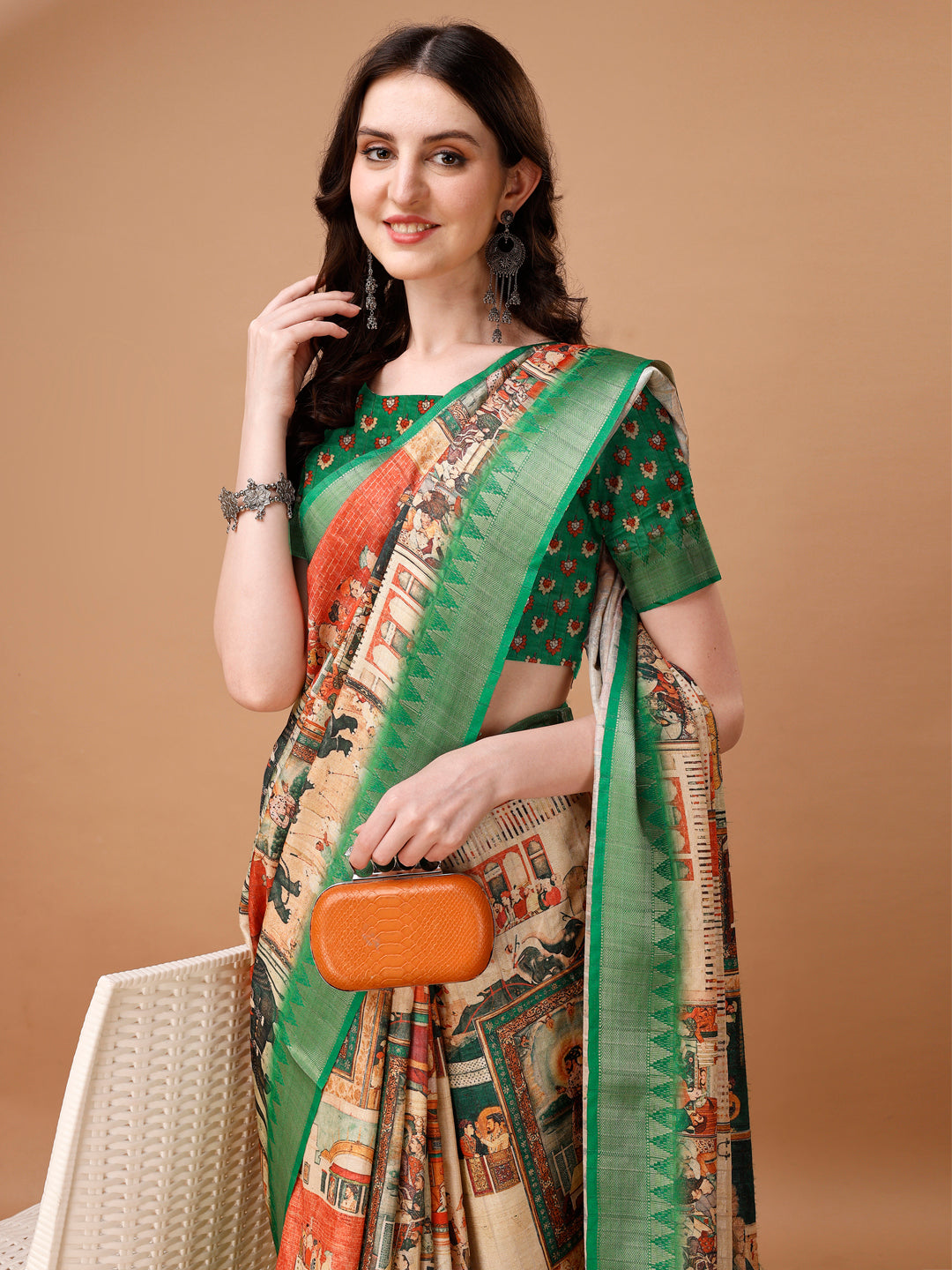 Designer Tussar Silk Saree | Digital Printed with Zalar Work for Special Events